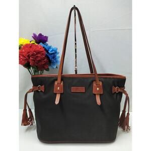 Dooney & Bourke Dark Gray Nylon Leather Trim Double Handles Tote Bag